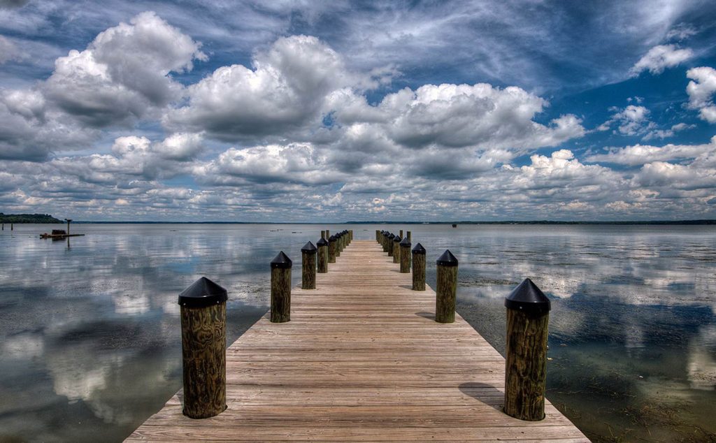 Boat dock and dramatic skies at the Potomac Shores canoe club